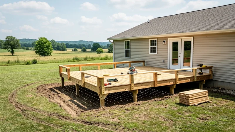 New deck construction on a rural property near Faucett, MO