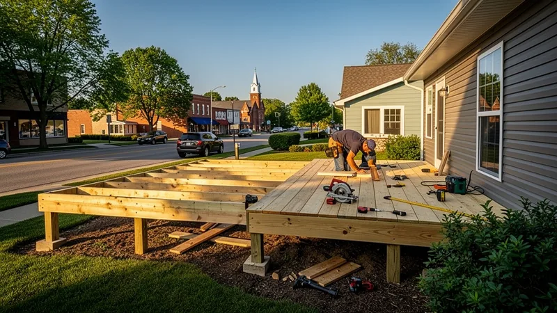 Deck construction on a residential property near the Savannah, MO town square