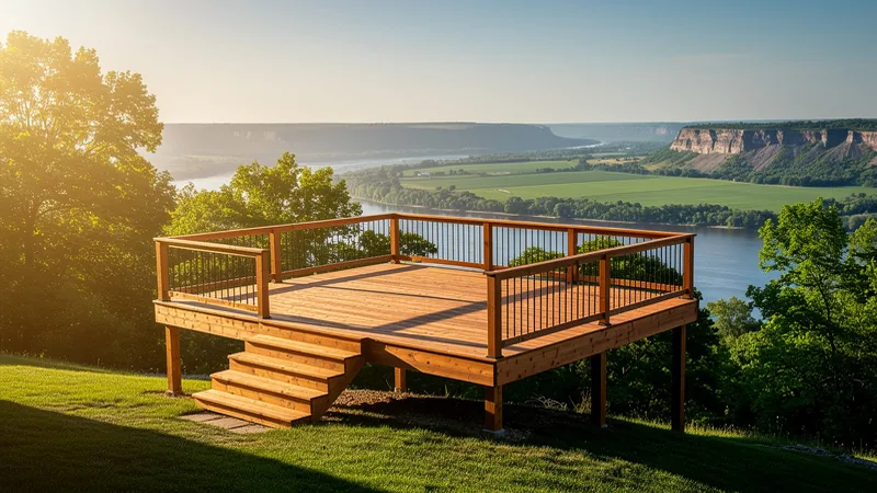 New deck under construction on a bluff-lot backyard in St. Joseph, MO
